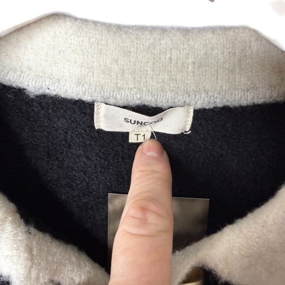 Suncoo Polo Sweater Top Black White Size Small Gold Buttons Pacival Two Tone T1 - Picture 4 of 9